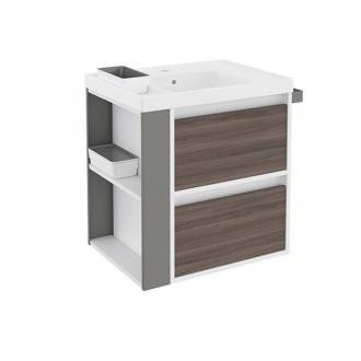 Mueble con lavabo resina 60cm Blanco-Fresno/Gris 2 cajones B-Smart BATH+