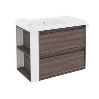 Mueble con lavabo resina 80cm Fresno/Blanco 2 cajones B-Smart BATH+