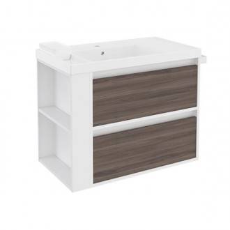 Mueble con lavabo resina 80cm Blanco-Fresno/Blanco 2 cajones B-Smart BATH+