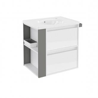 Mueble con lavabo porcelana 60cm Blanco/Gris 2 cajones B-Smart BATH+