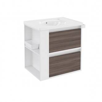 Mueble con lavabo porcelana 60cm Blanco-Fresno/Blanco 2 cajones B-Smart BATH+