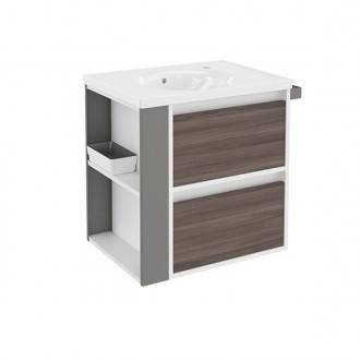 Mueble con lavabo porcelana 60cm Blanco-Fresno/Gris 2 cajones B-Smart BATH+
