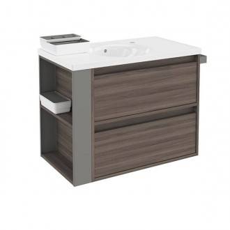Mueble con lavabo porcelana 80cm Fresno/Gris 2 cajones B-Smart BATH+