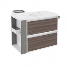 Mueble con lavabo porcelana 80cm Blanco-Fresno/Gris 2 cajones B-Smart BATH+