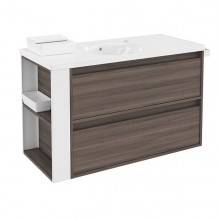 Mueble con lavabo porcelana100cm Fresno/Blanco 2 cajones B-Smart BATH+