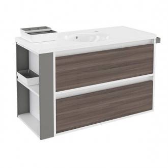 Mueble con lavabo porcelana 100cm Blanco-Fresno/Gris 2 cajones B-Smart BATH+