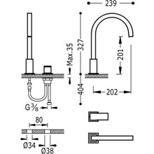 Grifo de lavabo en batería acero TRES CUADRO L
