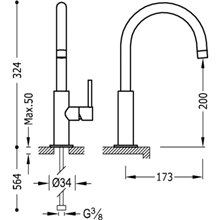 Grifo de lavabo en C TRES STUDY L