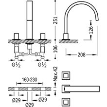 Grifo de lavabo bimando con aireador oculto CUADRO-TRES