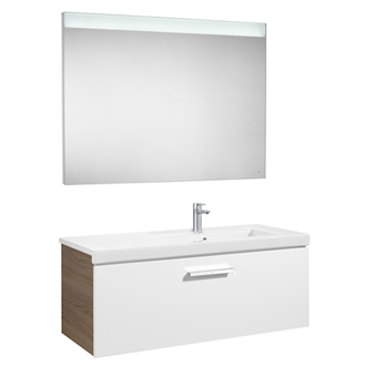 Pack mueble con lavabo un caj&oacute;n blanco-fresno Prisma Roca