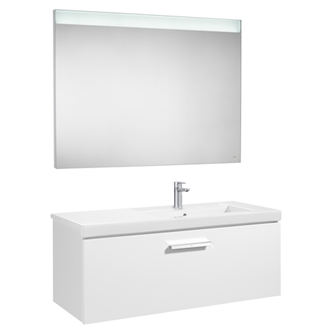 Pack mueble 110cm un caj&oacute;n blanco brillo Prisma Roca