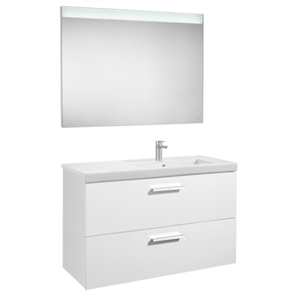 Pack mueble 110cm dos cajones blanco brillo Prisma Roca