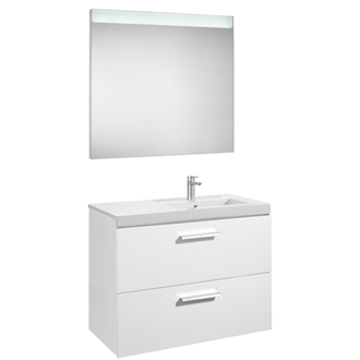 Pack mueble 90cm dos cajones blanco brillo Prisma Roca
