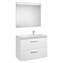 Pack mueble 90cm dos cajones blanco brillo Prisma Roca