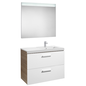 Pack mueble 90cm dos cajones blanco-fresno Prisma Roca
