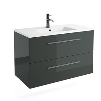 Mueble 91cm Gris Brillo 2 cajones FUSSION CHROME SALGAR