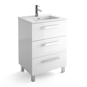 Mueble 61cm Blanco Brillo 3 cajones FUSSION CHROME SALGAR