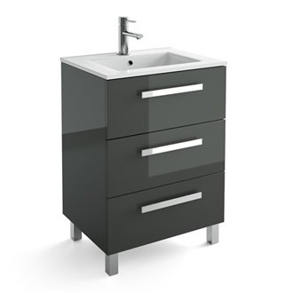 Mueble 61cm Gris Brillo 3 cajones FUSSION CHROME SALGAR