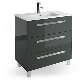 Mueble 81cm Gris Brillo 3 cajones FUSSION CHROME SALGAR
