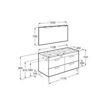 Pack mueble gris 120cm 4 cajones Debba Roca
