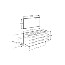 Pack mueble gris 120cm 6 cajones Debba Roca