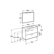 Pack mueble gris 80cm compacto 2 cajones Debba Roca