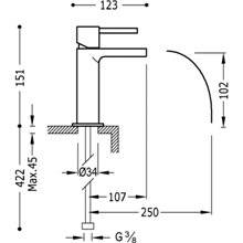 Grifo de lavabo Max-Tres caño cascada libre con maneta