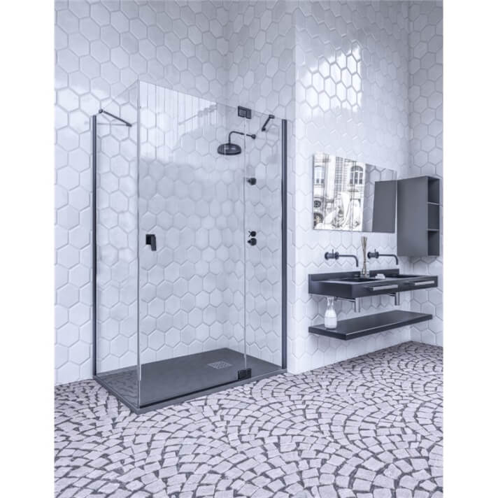 Mampara angular 1 abatible+2fijos SURIN BLACK Doccia