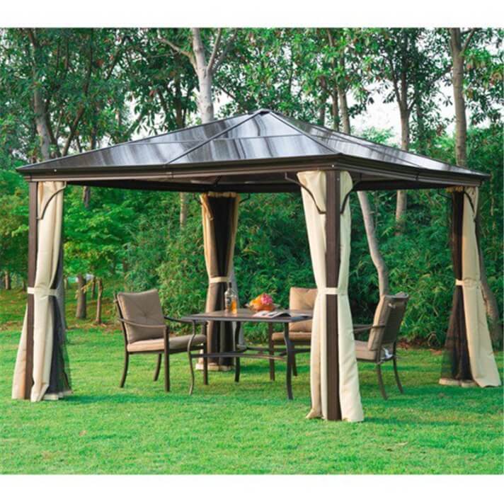 P&eacute;rgola 3x3x2,6m marr&oacute;n y crema Outsunny 