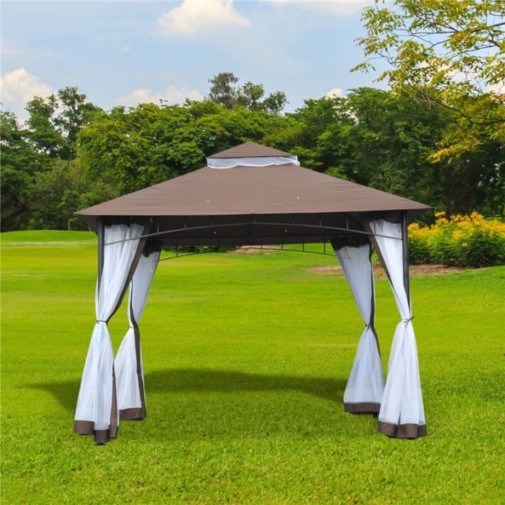 P&eacute;rgola 3x3x2,7m caf&eacute; y blanco Outsunny 
