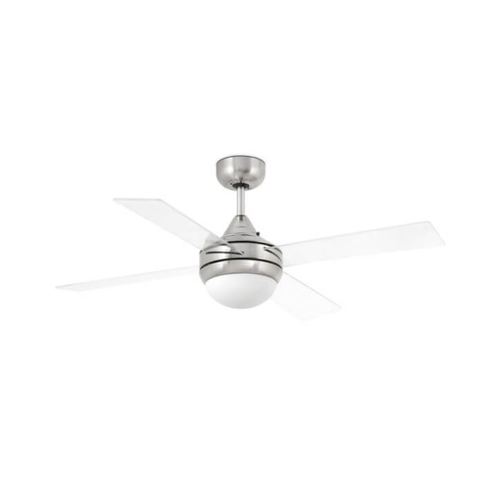 Ventilador n&iacute;quel mate palas transparentes con luz MINI ICARIA de Faro