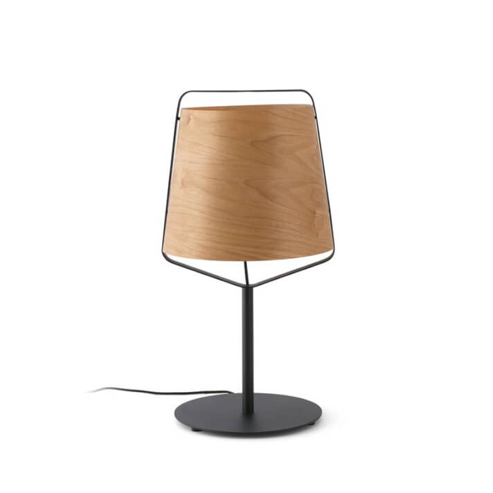 L&aacute;mpara sobremesa negro y madera STOOD 20W Faro