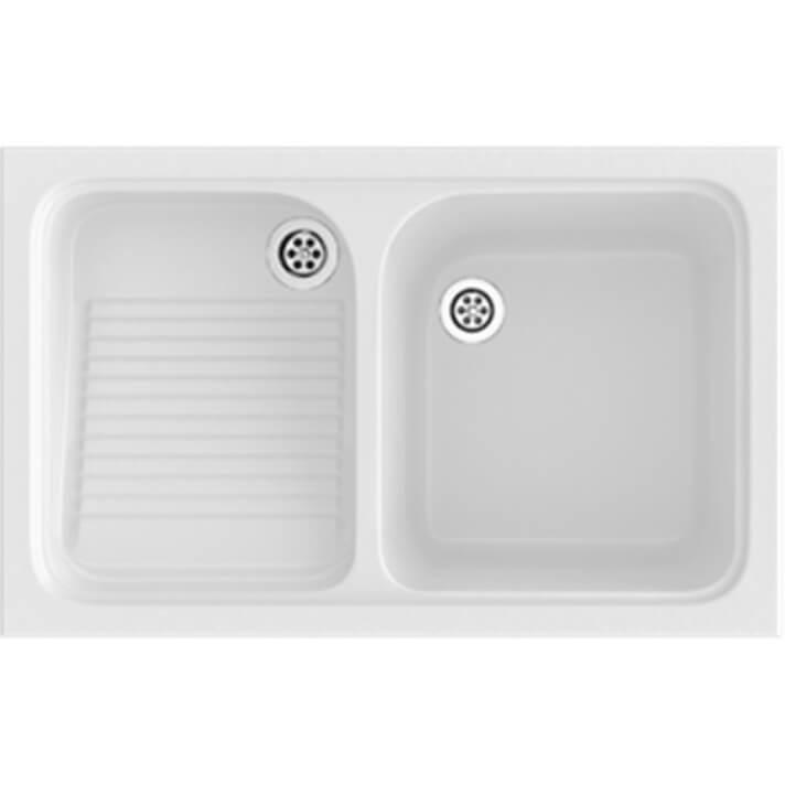 Lavadero de 1 cuba con escurridor Blanco 80,2 x 50 cm Cuarzo Basic Poalgi 