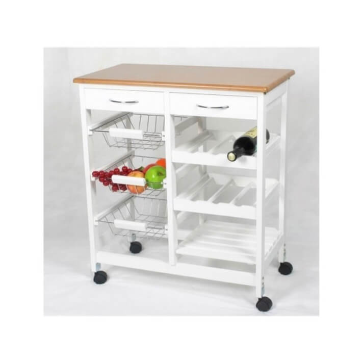 Carro de cocina completo blanco y madera