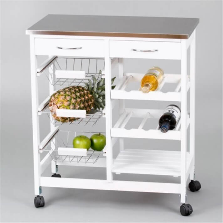 Carro de cocina completo blanco y metal