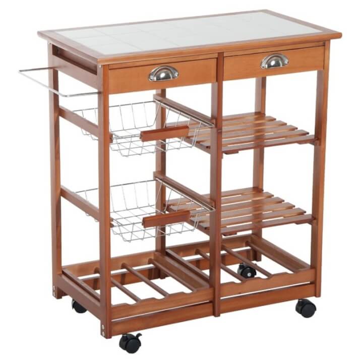 Carro de cocina madera y cer&aacute;mica