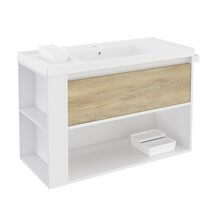 Mueble con lavabo resina 100cm Blanco-Roble nature/Blanco B-Smart BATH+