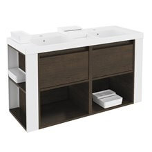 Mueble con lavabos resina 120cm Roble chocolate/Blanco B-Smart BATH+