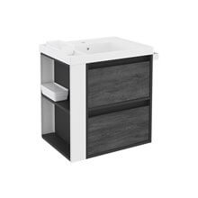 Mueble con lavabo resina 60cm Antracita-Frontal pizarra nature/Blanco 2 cajones B-Smart BATH+