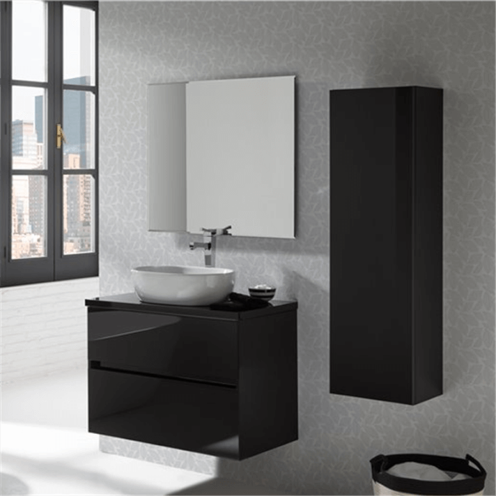 Pack mueble de ba&ntilde;o negro y lavabo Glass Line Sanchis