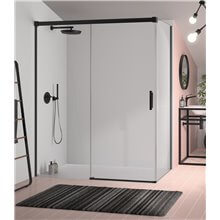 Mampara angular puerta corredera Glasé negra transparente Kassandra