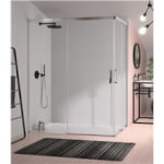 Mampara angular 2 puertas correderas plata alto brillo transparente Kassandra