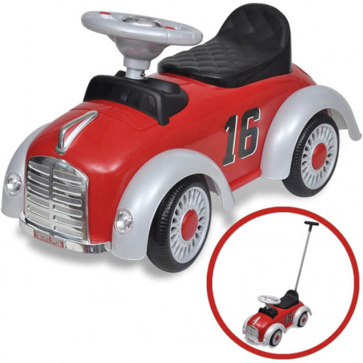Coche correpasillos retro con mango de empuje rojo Vida XL