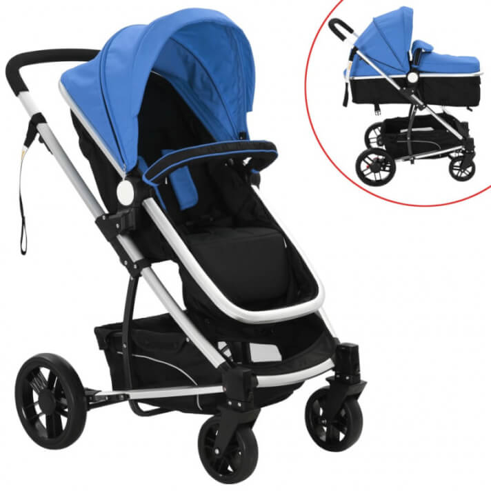 Cochecito/Silla de beb&eacute; 2 en 1 aluminio azul y negro Vida XL