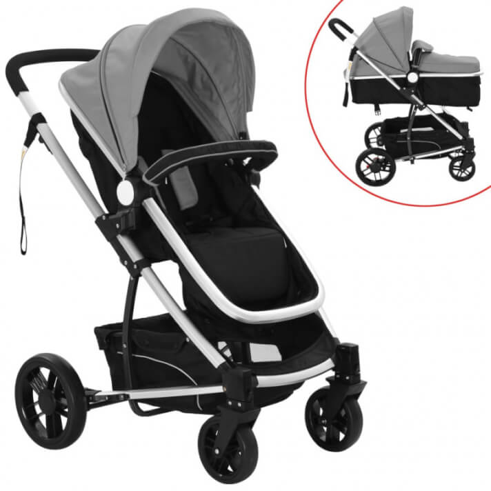 Cochecito/Silla de beb&eacute; 2 en 1 aluminio gris y negro Vida XL