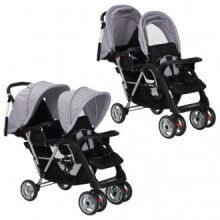 Carrito para dos bebés tandem gemelos gris y negro de acero Vida XL