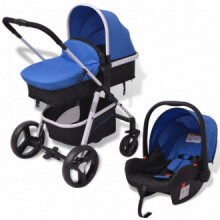 Cochecito de bebé 3 en 1 azul y negro aluminio Vida XL