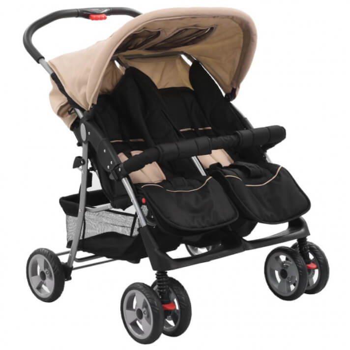 Cochecito para gemelos de acero gris taupe y negro Vida XL