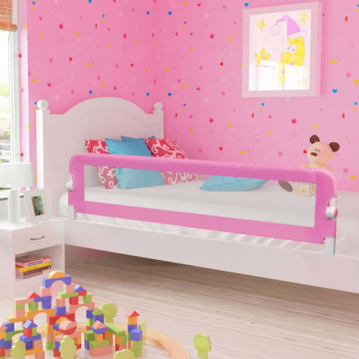 Barandilla de seguridad cama de ni&ntilde;o poli&eacute;ster rosa 180x42 cm Vida XL
