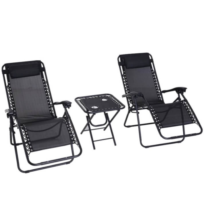 Conjunto de 2 tumbonas y 1 mesa en negro Outsunny